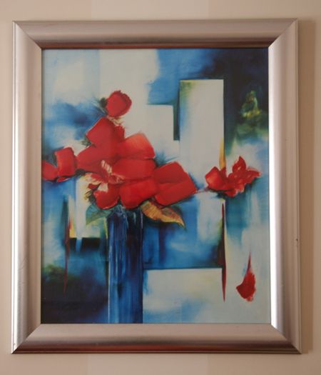 Silver Framed , red & blue Oicture