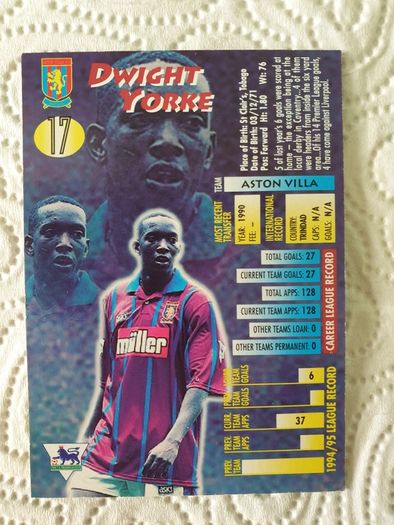 Dwight Yorke Aston Villa Football Trading Card 1995 to 1996