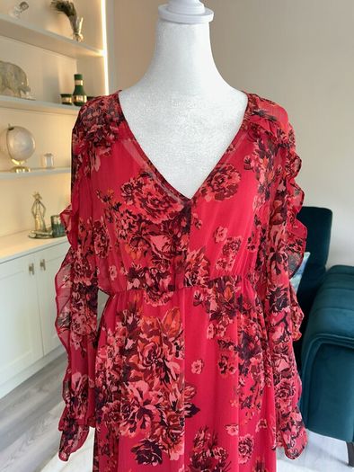 Ladies Red Floral Chiffon Dress with Slip from Primark