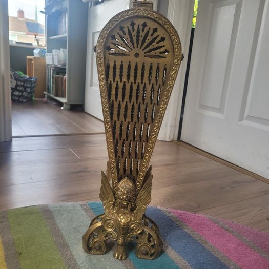 Vintage Art Deco Brass Peacock Fan Fireplace Screen