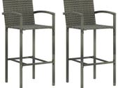 Bar Stools 2 pcs Grey Poly Rattan