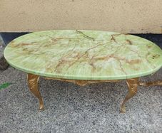 1970s Brass Framed Onyx Effect Table