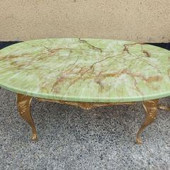1970s Brass Framed Onyx Effect Table