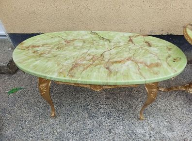 1970s Brass Framed Onyx Effect Table