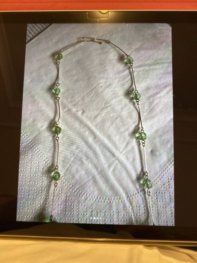 Green crystal stone and silver necklace