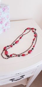 Long Red Beaded Necklace