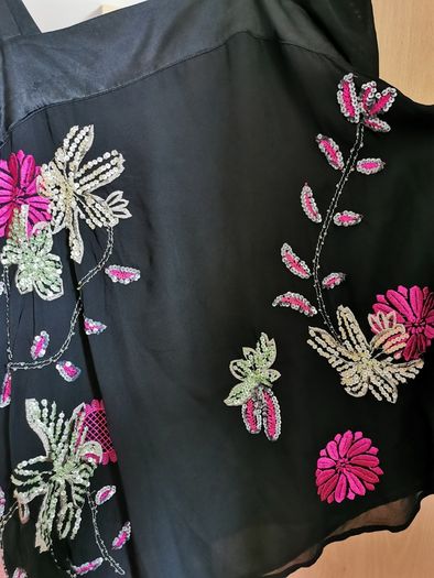 Coast black silk embroidered top UK 12