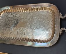Vintage Silver Plated Butlers Serving Tray Platter Claw Footed 24 inch x 12 inch Leonard English