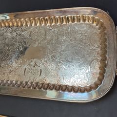 Vintage Silver Plated Butlers Serving Tray Platter Claw Footed 24 inch x 12 inch Leonard English