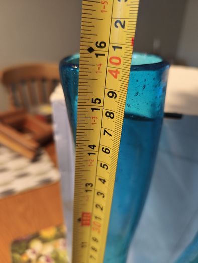 Pair of mid century blue glass vases, Art Glass Soda Bubbles Glass Vase Turquoise Drunken Glass Vase, bubbles trapped in the glass