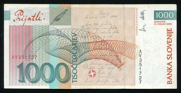SLOVENIA - 1000 Tolarjev 2000 Banknote P 22 (VF+)
