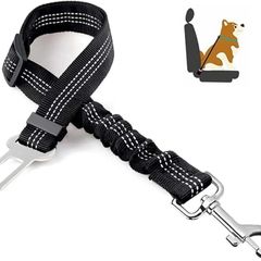 Dog Seat Belts for Cars - Dog Seat Belt Adjustable Elastic Bungee - Strong Durable Dog Car Harness - Car Dog Seat Belt 360 Degree Swivel Attach Won't Twist, Reflective, Easy to Use (BLACK)