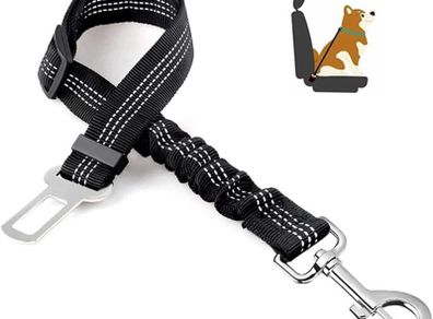 Dog Seat Belts for Cars - Dog Seat Belt Adjustable Elastic Bungee - Strong Durable Dog Car Harness - Car Dog Seat Belt 360 Degree Swivel Attach Won't Twist, Reflective, Easy to Use (BLACK)