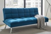 Blue Folding 3 Seater Fabric Sofa Bed