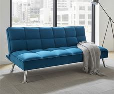 Blue Folding 3 Seater Fabric Sofa Bed