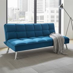 Blue Folding 3 Seater Fabric Sofa Bed