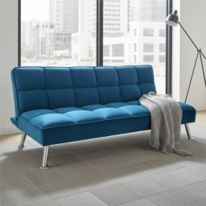 Blue Folding 3 Seater Fabric Sofa Bed