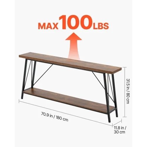 Narrow Console Sofa Table, 70.9 inches Behind Couch Table, 2-Tier Long Entryway Table and Skinny Hallway Table, Narrow Sofa Table with Metal Frame, for Entryway, Hallway, Living Room & Bedroom