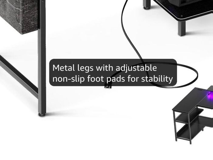 L Shaped Gaming Desk with LED Lights, 120 x 80 cm Computer Desk with Power Outlet