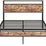 Double Bed Frame with Wood Storage Shelf Headboard,4ft6 Metal Platform Bed Frame Double Bed,Heavy Duty Steel Slat Support,Underbed Storage,Easy Assembly Image 2