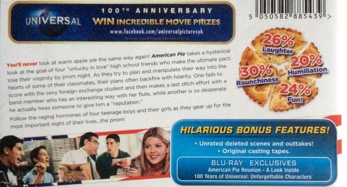 American Pie [1999] Jason Biggs, Chris Klein, Alyson Hannigan, Natasha Lyonne, Thomas Ian Nicholas, Tara Reid, Mena Suvari, Eddie Kaye Thomas, Seann William Scott, Eugene Levy, Shannon Elizabeth, Chris Owen & Jennifer Coolidge [Blu-ray Movie]