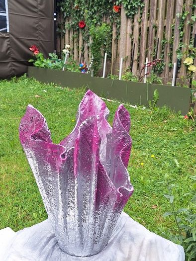 Handmade Cement Planter - Abstract Pink and Silver Concrete Flower Pot - Unique Drape Vase