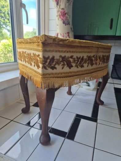 Vintage MidCentury 1950s Tapestry sewing box foorstool