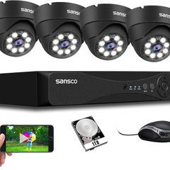 5MP 8CH CCTV Security Camera System with 1TB Hard Drive, 8 Channel Expandable DVR, 4pcs 3K IP66 Waterproof Metal Dome Cameras, with Human/Vehicle/Face Activated Full Color Night Vision