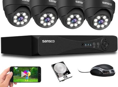 5MP 8CH CCTV Security Camera System with 1TB Hard Drive, 8 Channel Expandable DVR, 4pcs 3K IP66 Waterproof Metal Dome Cameras, with Human/Vehicle/Face Activated Full Color Night Vision