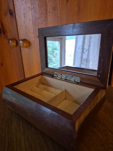 Vintage Wooden Jewellery Box with a Mirror