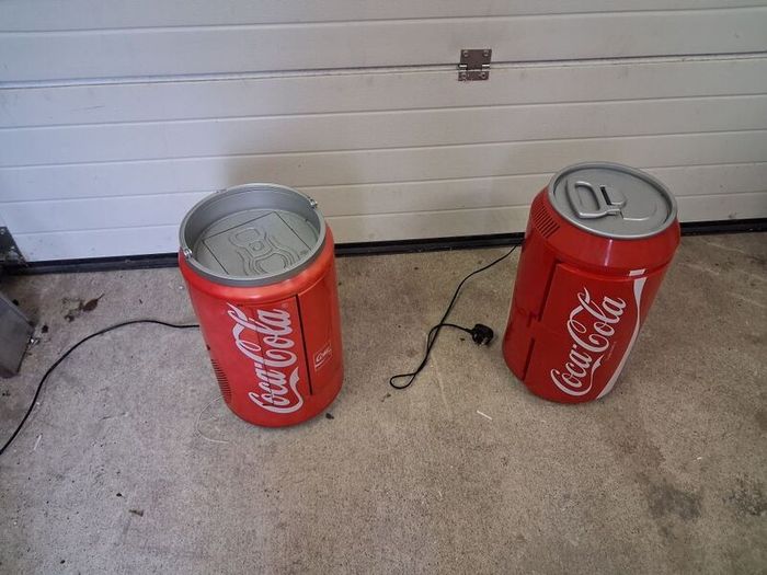 coca cola fridge and stereo