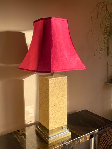 Mid Century French Table Lamp, Vintage Jean Claude Mahey, Lacquer Brass Chrome, 70s