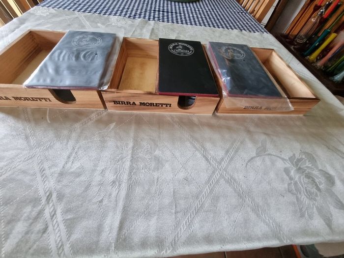 Eight wooden Birra Moretti boxes