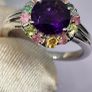 African Amethyst & Multi-Tourmaline Solitaire Ring in Rhodium Overlay Sterling Silver. Image 7