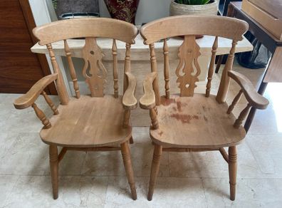 2 x Extremely Solid Carver Wooden Kitchen Dining Chairs - Can Deliver