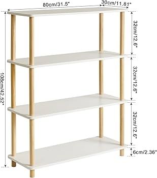 4 Tier Wooden Open Bookcase Modern Freestanding Bookshelf Storage Organizer,Multifunctional Display Stand for Bedroom, Living Room and Home Office, Storage Cabinet,White