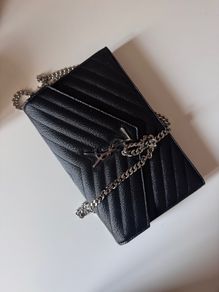 Saint Laurent Classic Cassandre Chain Wallet Gainde Poudre Leather