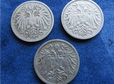 Antique Austria coins, 1893 1894 1895 over a century old
