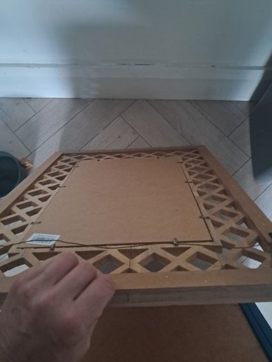 Wall mirror with lattice wood frame