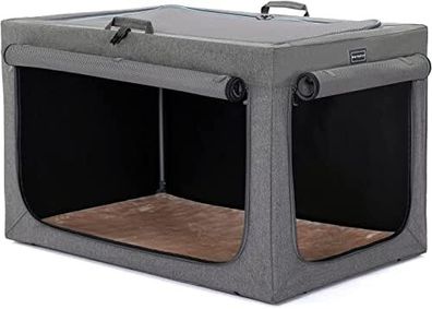 Portable Dog Crate with Thicken Mat, Adjustable Fabric Sleeve, Breathable Mesh Doors, Collapsible Dog Crate 76 cm L x 50 cm W x 49 cm H Grey