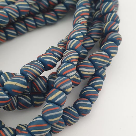 Vintage Afircan Style MultiColor Stripe Blue 7mm-8mm Glass beads Necklace Strand