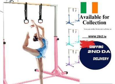 Gymnastics Bar Horizontal Bar with Gymnastic Rings for Kid 13 Height Adjustable