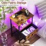 Bedside Table with Charging Station, Small Sofa Side Table with LED Light Image 4