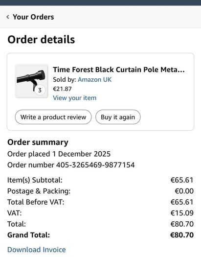 3 x Black Curtain Pole Metal Extendable Curtain Rods