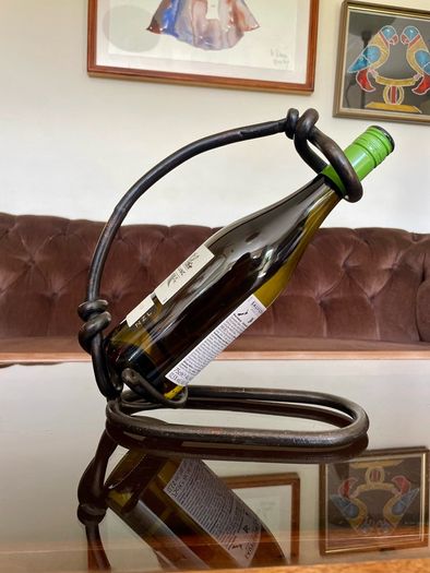 Vintage 20th Century Cast Iron Metal Brutalist Sculpture Bottle Holder Wine Rack