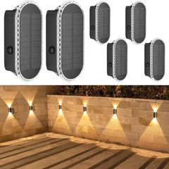 Solar Light for Fence Outdoor: 6 Packs IP65 Waterproof Wall Light Solar Powered with 3 Modes - Long Lasting Up Down Lighting for Deck Garden Door Porch Fence Patio