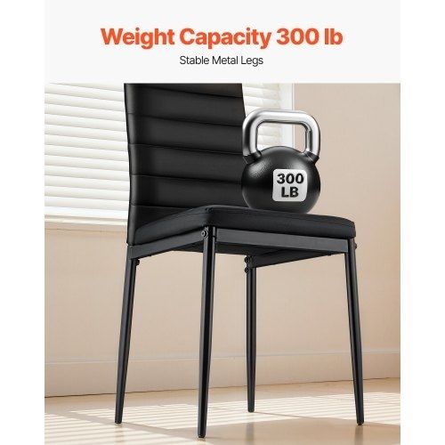 Modern Dining Room Accent Chairs Set of 6, Upholstered Leather Side Chair for Dining Tables, Space-Saving Kitchen Table Chair with Thick Cushions and Metal Legs, Black