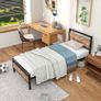 3ft Single Size Metal Platform Bed Frame with Wooden Headboard and Footboard Image 2