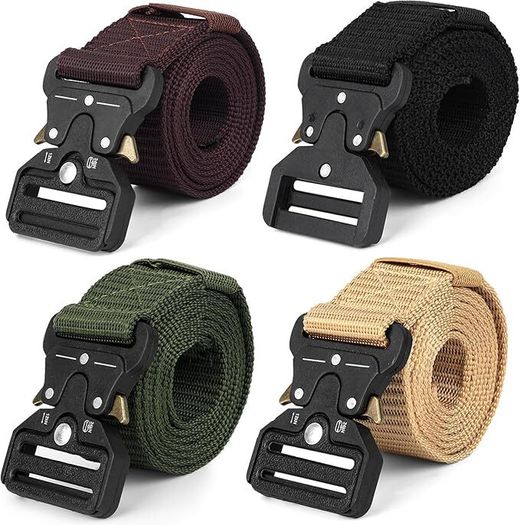 4 Pcs Utility Belts for Mens Tactical Belts for Men UK, Quick Release Nylon Webbing Work Military Belt for Activities Daily Work Trousers Hiking Sport Walking, with Heavy Duty Buckle(49.2")