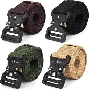 4 Pcs Utility Belts for Mens Tactical Belts for Men UK, Quick Release Nylon Webbing Work Military Belt for Activities Daily Work Trousers Hiking Sport Walking, with Heavy Duty Buckle(49.2")